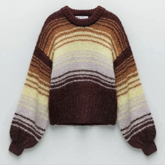 Zara wool alpaca blend striped knit sweater small - Picture 4 of 13